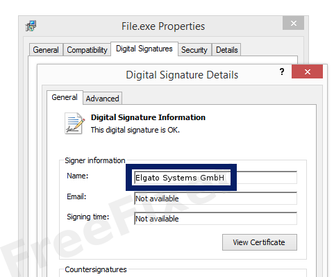 Screenshot of the Elgato Systems GmbH certificate
